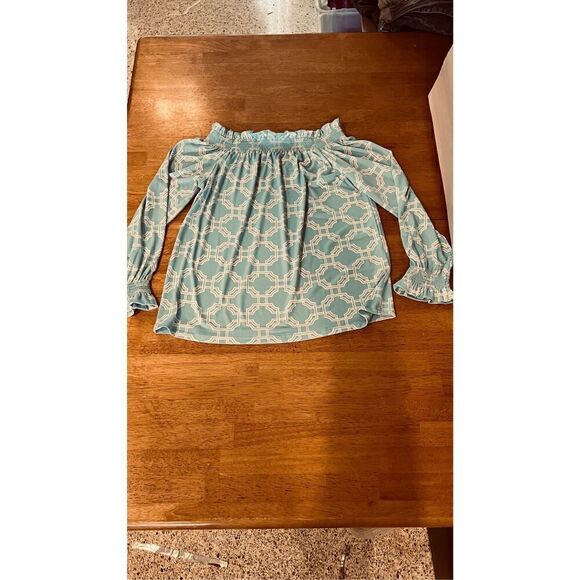 Charter Club Blue White Off the Shoulder Blouse WOmens SZ XS New - Picture 2 of 10